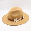 Berets Autumn Winter Wide Brim Fedora Men Brown Jazz Hat Flat Felt Cap Trilby Wool Bowler Hats For Women Jewish