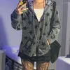 Женские толстовины электронная девушка Gothic Grunge Harajuku Zip Up Y2K Retro Pentagram Prinat