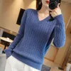 Kvinnors tröjor Autumn Winter Cable-Stick Sweater Women's Loose Large Size Top V-Neck Long Sleeve Pullover