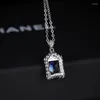 Médaillons Bleu Ciel CRISTAL Pierres Précieuses Pendentifs Colliers Pour Femmes 925 Sterling Sliver Carré Romantique Cadeau De Mariage Bijoux De Noël