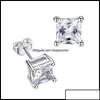 Orecchini a bottone Gioielli Princess Cut 2Ct Diamond Test superato Rodio placcato 925 Sier D Color Couple Gift 220211 Drop Delive Bdehome Otztj