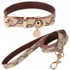 Fashion Designer Dog Collars Leashes Set Soft Adjustable Classic Printed Leather Pet Collar Leash Sets for Small Dogs Outdoor Durable 6231 Q2
