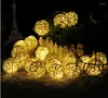 Strängar 20/40LED RATTAN BALL String Lights Fairy Christmas Tree Ornaments Xmas Decoration Warm White Led Home Garden Decor