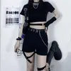 Short femme gothique maigre été femmes centre commercial Goth Punk taille haute noir Sexy pantalon japonais foncé universitaire Alt Vintage
