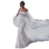 Vestidos de noiva de sereia boêmia com remover capa de capa 3D Floral Beach Country Graden Bridal Vestio com trem destacável