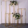 Party Decoration Tall Gold Metal Flower Stand Vase Set For Wedding Desktop Event Rectangle Frame Centerpiece