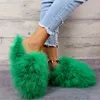 Chinelos New Faux Fox Fur Chinelos Mulheres Furry Quente Flip Flops Fullfy Raccoon Fur Slides Flat Confortável Casa Sapatos Plus Size Casal T220922