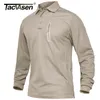 Herrpolos Tacvasen Zipper Pocket Tactical Work Shirt Mens Long Sleeve Premium Shirts Casual Golf Sports Army Military T-Shirts Tops 220922