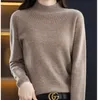 Nuovo maglione di lana 100% Camicia da donna a collo alto semi-alta pronta da indossare in tinta unita da donna
