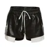 Frauen Sexy Kunstleder Shorts Tasche Patchwork Seite Schlitz Club Booty Shorts PU Kordelzug Hot Pants