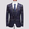 Herenpakken blazers 3 pc's set jas vest broeken mode casual boutique business plaid slanke formele jurk jasje waastcoat 220922