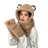 Berets Fashion Winter Warm Sweet Cute Panda Ear Cap Plush Hat Birthday Gift Windproof Protection Cartoon Scarf Gloves