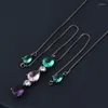 Kedjor Multicolor Water Drop Crystal Zircon Long Pendant Necklace For Women Gold Color Chain Green Stone Unique Party Statement Smycken