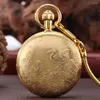 Pocket Watches Retro Elegant Gold Copper Self-Wind Mechanical Watch Luxury Pendant Antik klocka Gift med kedja Automatisk hane