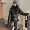 Trench da donna giù per la giacca di cotone Donne inverno sciolta Spessa parka corta Fashion con cappuccio in pelle elegante