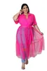 Dames plus size shirt jurken xl-5xl korte mouw shirts zomerontwerper dikke vrouw chiffon mesh gestikte casual jurk