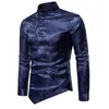 Men's Casual Shirts Spring Autumn Irregular Men Dress Glossy Floral Printed Stand Collar Long Sleeve Camisa Social Male Streetwear XXL 220922