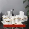 Juego de accesorios de baño, accesorios de decoración de baño de resina con textura de mármol, estilo europeo moderno, trazo dorado, ducha de cinco piezas para el hogar