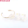 Boho Retro Irregular Dangle Earring Set For Women Elegant Gold Color Wire Wrap Natural Crystal Open Bangle Charm Jewelry O9328