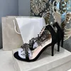 2022 Latest Designer Wedding Dress Shoes 8.5cm Crystal Coral Stone Sheepskin Lining Women High Heels Fashion Italian Genuine Leather Diamonds Sandals