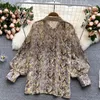 Kadınlar Blouses TSXT Bayanlar Sonbahar Elbise Tasarım Kişilik Trendi Tasarım Tasarısı Trail Tek Kelime Beklenmiş Dikiş Baskı Yılan Hinkini Uzun Kollu Gömlek