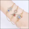 Chaîne à maillons chanceux à la main en alliage or ruban Fatima Hamsa main charme mauvais œil bleu cheval sabot bracelet chaîne turque pour femme cadeau D Dh3Ku