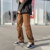 Männer Hosen Baumwolle Tasche Cargo Mode Braun Schwarz Weiß Casual Streetwear Lose Hiphop Gerade Hosen 220922