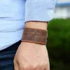 Old Style Retro Wrap Leather Bangle Cuff Wide Button Adjustable Bracelet Wristand for Men Women Fashion Jewelry