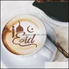 Party Decoration 6Pcs/Set Eid Mubarak Coffee Mold Cake Cupcake Stencil Template Barista Cappuccino Strew Pad Duster Spray Tool Mxhome Dh9Dr