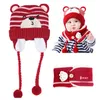 Scarves Wraps Hats Scarves Gloves Sets Unisex Kids Cartoon Bear Stripe And Scarf Baby Cap Girl Boy Child Winter Earmuffs Hat Warm Suit 220921