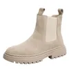 Boots helt nya chelsea mjuk läder fotled städer kvinnor höst slip-på plattform skor mode femme plysch varm vinter y2209