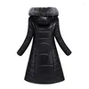Women's Trench Coats Leather Hooded Parkas Women High Imitation Sheepskin Long Real Fur Collar White Duck Down Padded Jacket