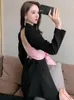 Women's Suits Spring 2022 Women Fashion Casual Sexy Black Pink Hollow Bandage Bow Buttons Single Breasted Long Sleeve Jacket Blazer Femme