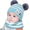 Scarves Wraps Hats Scarves Gloves Sets Doit 6 momths to 3 Y Kids Beanie Striped Hair Bull Boys Knitted Fur Winter 2 pcs Baby Wool Boy Girl Hat Scarf Set