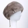 ベレー帽Real Hat Winter Women's With Diamond Brown Cap Beret Russian Quality ElegantDhy-53