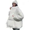 女性のトレンチコート韓国スタイル2022冬のジャケットスタンドカラーソリッドブラックホワイトメスダウンコートルーズショートコートパルカは