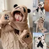 Berets Fashion Panda Beanies Caps Winter Warm Hat Casual pluche sjaalhandschoenen Set faux bont vrouwen