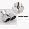 Bolt-on Dual Exhaust Tip Rolled Stainless Steel Square End One Change Two Double Edge Cut Bent Tailpipe 3 Inch Inlet