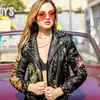 Women's Leather Steampunk Women's Jacket Slim Short Outerwear Streetwear Graffiti Print Faux Rivet Locomotive Coat Femme