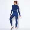 Ensembles actifs 2 pièces évider ensemble de Yoga sans couture tenues de Sport femmes noir haut court soutien-gorge Leggings entraînement Gym costume Fitness