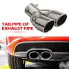 Bolt-on Dual Exhaust Tip Rolled Stainless Steel Square End One Change Two Double Edge Cut Bent Tailpipe 3 Inch Inlet