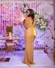 Arabe Aso Ebi Gold Mermaid Robes de bal Crystals Crystals de la soirée Fête formelle Deuxième réception Robes de fiançailles d'anniversaire Robe ZJ707 407