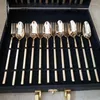 Flatvaruuppsättningar Golden Fork Steak Knife Spoon Servis Luxurious Western Style Real Gold Cover Full Set Gift 24pcs/Set