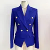 Abiti da donna Blazer in lino di cotone blu Blazer da donna casual classico verde con giacche da abito slim doppiopetto in oro