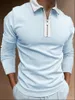 Men's Polos Autumn Men Polo Shirts Casual Fashion Long Sleeve Plaid Foaming Printing Turn-Down Collar Zippers TEES Mens U.S Big Size 220922