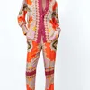 Женские штаны с двумя частями Kumsvag Summer Women Women 2 Piece Sets Suits Vintage Print Tops и прямые брюки Женская элегантная одежда уличного костюма 220922