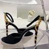 Rene caovilla Margot sandalias de gamuza adornadas Snake Strass tacón de aguja Zapatos de noche para mujer con tacón Zapato envolvente de tobillo de diseñador de lujo