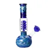 Bongs en verre peints en couleur Pipes à fumer Recycleur Percolateur Tuyau en spirale Filtration Narguilé Dab Rigs One Piece Dessin coloré au détail