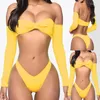 Women's Swimwear Women's Sexy Long Sleeve Bikinis Solid Bow-knot Fashion Swimsuit Beachwear Brazilian Bikini Set Biquini Female