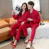 Herren-Nachtwäsche FZSLCYIYI Sommerpaar Einfarbige Pyjamas Set Frühlingsliebhaber Männer Frauen Langarmhosen Satin Homewear Nachtwäsche